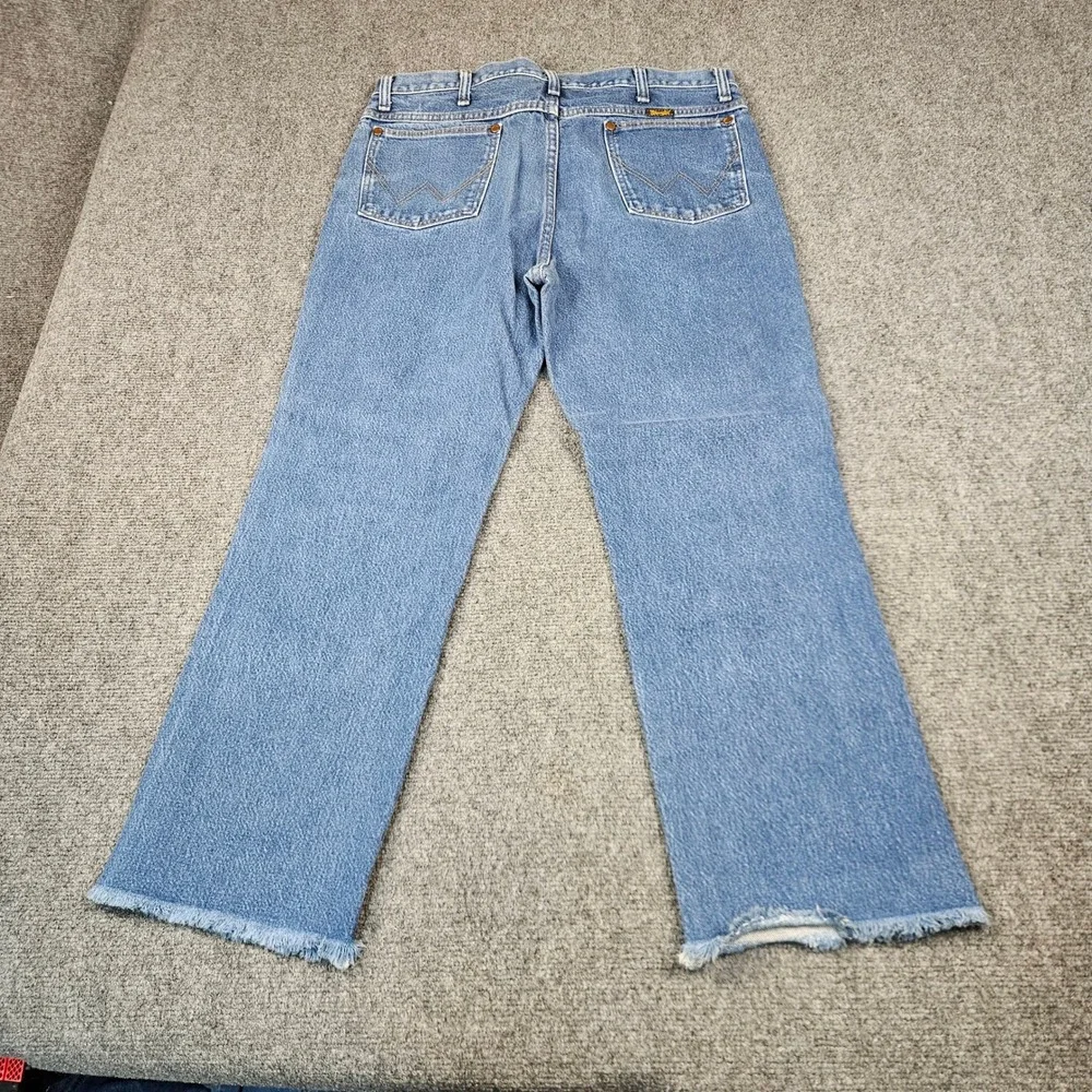 Wrangler 936DEN Cowboy Cut Slim Fit Frayed Hem Jeans Blue Denim 35x27